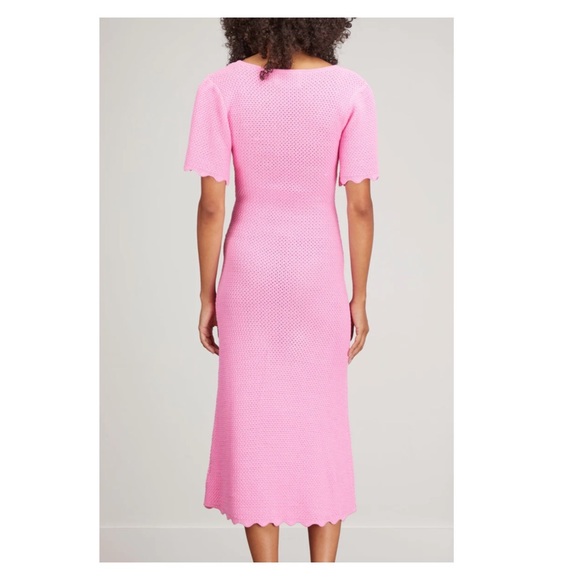 New! Rare VICTOR GLEMAUD Knit Deep V-Neck Midi Sweater Dress in Neon Pink - Picture 4 of 13